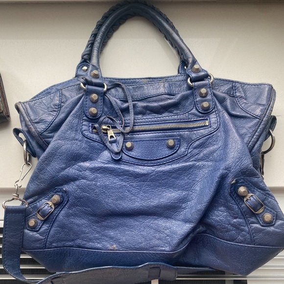 Balenciaga Motorcycle Bag, Blue/Silver - Picture 2 of 4